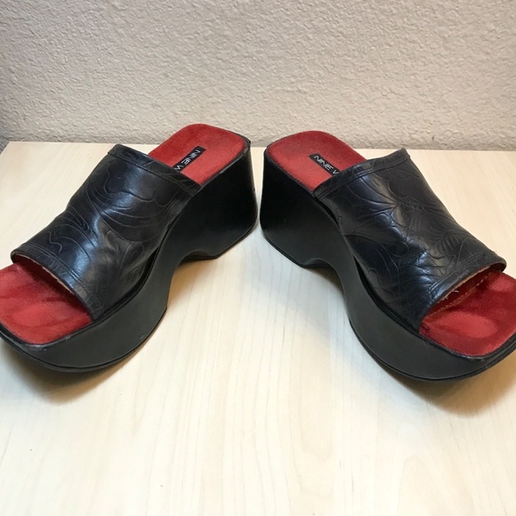 Nine West Shoes - Nine West Tooled Leather Platform Slides W/Red velvet lining. 8 1/2 US Women